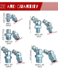 Metric Zerk Grease Fittings Kit 110 Piece Assortment NPT M6 M8 M10 Straight 45 90 Degree Nipples size details