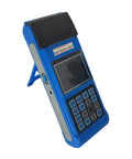 Rock Solid Digital Hardness Tester Meter Featuring Built In Thermal Printer And 600 Group Data Storage With Dead On Accuracy Across 170 To 960 HLD Range Portable Gauge side view, blue with buttons.