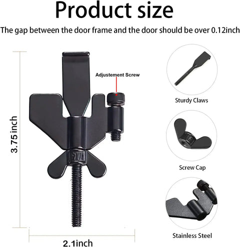 Heavy Duty Adjustable Portable Door Lock For Home, Hotel, Airbnb And Dorm, with size dimensions and stainless steel build details.