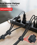 Self Adhesive Cable Management Hoop With Sticky Wire Organizer Keeps Your Desk Slick And Tidy Game Changer Tear Off Nylon Cord Wrap Kit For Home Office In Black with organized wires on a power strip.