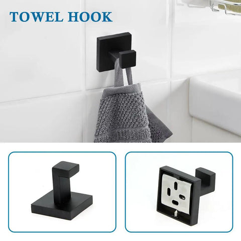 Matte Black Dope 4 Piece Bathroom Hardware Set With Towel Bar Towel Holder Toilet Paper Holder And Towel Hook 16 Inch SUS304 Stainless Steel Rust Resistant Durable Bath Accessories Kit towel hook.