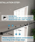 Installation guide for 2 Inch Sliding Barn Door Track Spacers Replacement Kit with connectors, black frost finish displayed on wall.