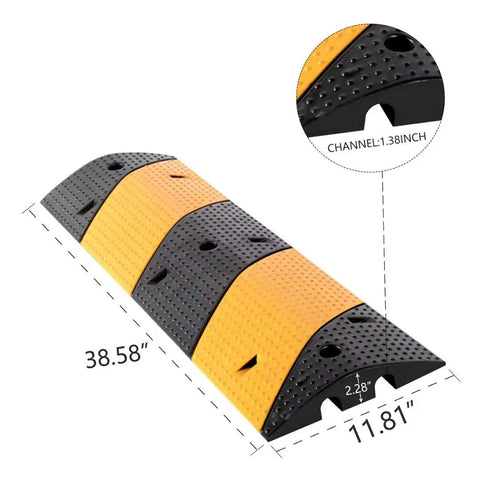2 Pack Rubber Cable Ramp Protector For Indoor Outdoor Use 2 Channel Cable Ramp With 88000 Lbs Load Capacity, showing dimensions