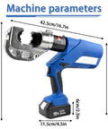 Bad Boy Cordless Hydraulic Crimping Tool With 4Ah Rechargeable Battery, 360 Swivel Jaw, Heavy Duty Cable Lug Pliers. Side view.