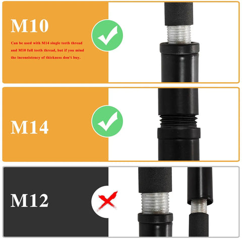 Comparison of M10, M14, and M12 threads for Heavy Duty Matte Black M14 Threaded Extension Rods With 7.9 And 11.8 Inch Light Fixture Downrods For Chandeliers No Sweat Install Killer Modern Design Guaranteed.