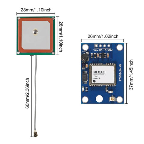 Six Pack GPS Flight Controller Module With Ceramic Antenna For Arduino Projects, 3V-5V Power, TTL RS232 Interface, 9600 Baud