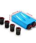 Essential 14 Piece Pocket Hole Jig Drill Kit With 15 Degree Dowel Joinery Set includes blue jig block and drill stoppers.