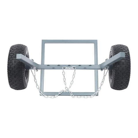 Beefed Up Heavy Duty Log Dolly With Tow Chain, 1500 Lb Capacity Firewood Cart with dual 16 inch rubber tires and steel frame.