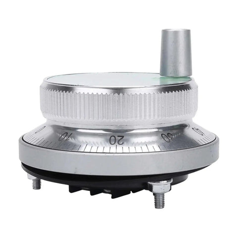 Close-up of 5V CNC Pulse Generator Handwheel Kit for CNC Machines, silver 60mm diameter, 100 PPR, with rotary encoder