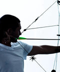 Archer aiming with bow, using 20 Pack Feather Arrow Fletchings 4 Inch Turkey Vanes For Hunting And Target Shooting Lightweight Durable