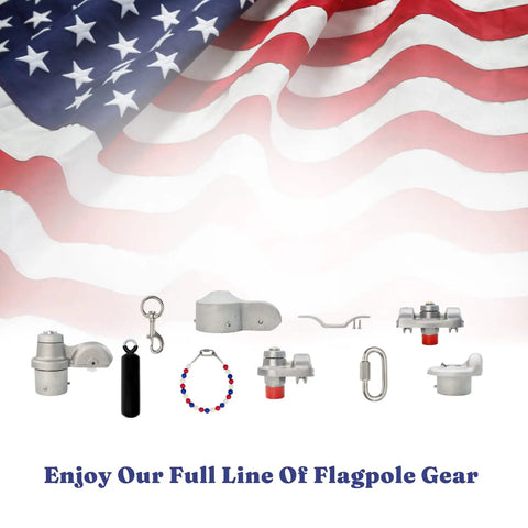 Beaded Retainer Ring For Internal Halyard Flag Pole System with flagpole gear against an American flag background