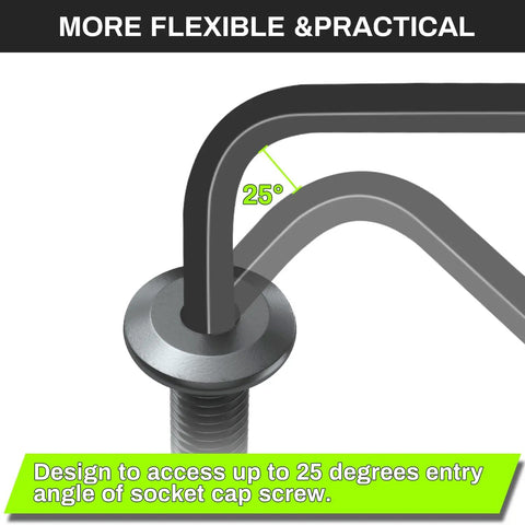 Illustration of Beefy 5/32 Inch Ball End Hex Key Set accessing 25-degree angle socket cap screw.