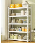 Workhorse 5 Tier Heavy Duty Metal Wire Shelving Rack With Adjustable Heights Supporting 200 Pounds Per Shelf for Rough Garage Tasks and Smooth Kitchen Organization Setup in Basement or Warehouse featuring neatly organized bins and towels.