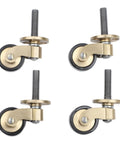Solid Brass Caster Wheels 4pcs Silent Bearing Furniture set with black wheels and threaded stems for easy installation.