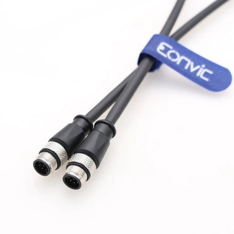 Industrial M12 A-Coded 8 Pin Male To Male Connector Extension Cable for sensors and robotics gear with blue label