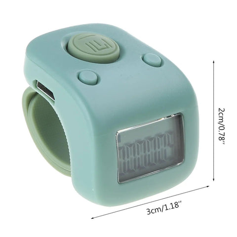 Slick Silicone Finger Clicker With Silent Button And Usb Charging Six Channel Led Screen For Prayer Beads Tally Tracking No Sweat Design, green USB rechargeable design with digital display.
