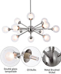12 Lights Sputnik Chandelier Brushed Nickel With Glass Ball Orbs Modern Ceiling Pendant Lighting for Dining Room