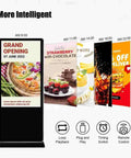 Dead Simple 55 Inch Double Sided Digital Signage Display With Smooth Roll Mobile Cart Android 11 showing menu examples with time slots.