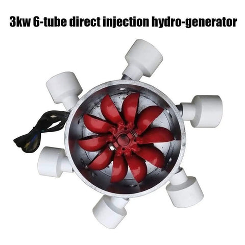 3000W Water Turbine Generator For Micro Hydroelectric Power, top view showing red turbine blades and 6-tube system