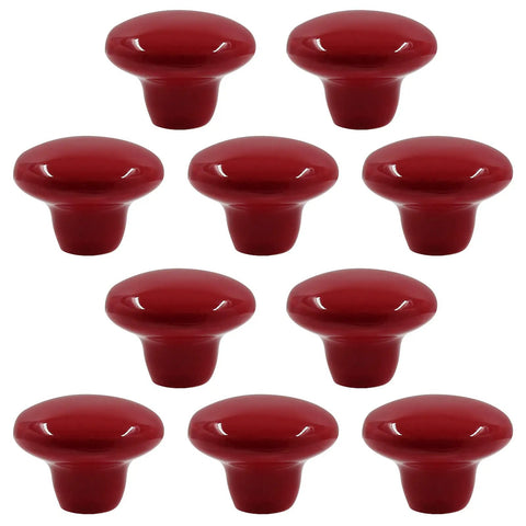 Upgrade Your Home With Fresh Red Ceramic Cabinet Knobs One Point Five Inches Wide Sleek And Slick For Modern Kitchen Drawers Featuring Top Notch Porcelain Build And Easy Mounting Kit For Zero Hassle Assembly, Set of ten red ceramic drawer pulls.