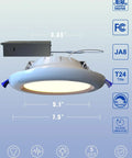 24 Pack 6 Inch Canless Recessed LED Dimmable Pot Downlights With 5Cct Indirect Ceiling Fixtures showing dimensions and baffle trim design.
