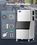 Heavy Duty Commercial Ice Maker Machine 800 Lbs Per Day With 300 Lbs Storage Bin Ice Ready In 10 To 15 Minutes Stainless Steel SECOP Compressor ETL Certified Perfect For Bar Cafe Restaurant Or Any Business side view with hoses and accessories