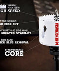 Heavy Duty Top Tier Bi Metal Hole Saw Kit Featuring 30 Piece Tool Set With 10 Inch Extension For No Sweat Wood Metal Pvc Aluminum Drilling features 2" hole saw with high speed and variable pitch teeth.