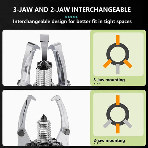 3-jaw and 2-jaw options of Hydraulic Gear Puller 15 Ton Bearing Hub Separator Heavy Duty Workhorse With 11.8 Inch Max Span