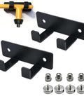 Hxszk 2-pack magnetic chuck key holders, front view, black steel wall-mount brackets with two hooks and mounting hardware