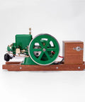 Retro Gas Powered Morse Z Series Replica Engine Water Cooled With Mechanical Spark And Precision CNC Flywheel Crankshaft on wooden base.