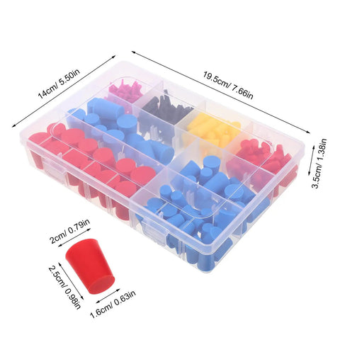 Top Tier Silicone Bottle Stoppers Assortment Kit With 250 High Temp Tapered Plugs For Powder Coating Painting Anodizing And Plating Jobs Ensures No Paint Mist Enters Holes Makes Site Organization A Breeze For Pros Who Need Durable Multi Color Caps, clear 250pc silicone plug assortment in storage box