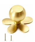 4-Pack Solid Brass Gold Cabinet Knobs With Flower Backplate, shown with screws, modern brushed brass finish, durable tarnish-resistant