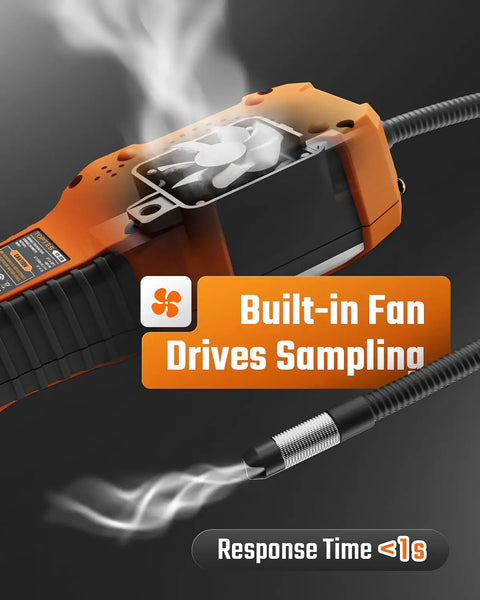 Refrigerant Leak Detector For HVAC With Halogen Ionization Sensor, Detects R134a CFCs HCFCs HFCs, Fast Response And High Sensitivity, 3 Sensitivity Levels, Built In Fan For Negative Pressure, Pro Grade Orange with built-in fan