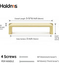 25 Pack Gold Cabinet Handles 3 Inch Center Hole Solid Zinc Alloy Brushed Gold Drawer Pulls Cupboard Hardware Size Diagram