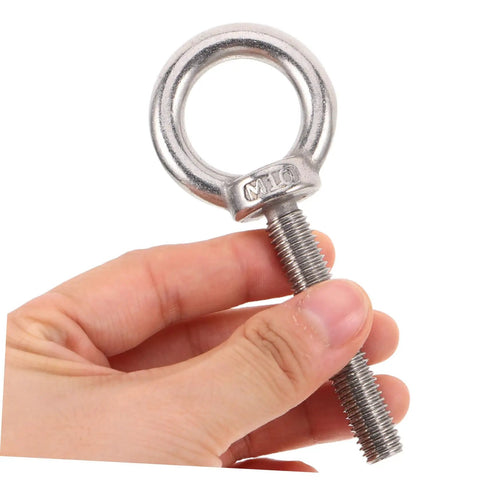 Stainless Steel Extended Eye Bolt M10x60 With Ring Hardware Kit For Heavy Duty Lifting And Outdoor Use Includes Flat Washer, Spring Washer, And Nut Reliable Corrosion Resistant Ring Eye Screw, held in hand