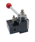 Close-up of AXA tool holder from 8 Piece Wedge Type Quick Change Tool Post Kit for lathe with 6 to 12 inch swing diameter.
