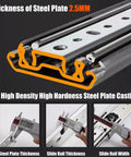 Close-up of galvanized Q235 steel heavy-duty full extension drawer slides showing thickness and construction.
