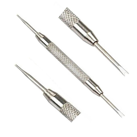 Watch pin removal tools set in stainless steel with knurled handles, three pieces for 22mm quick-release pins