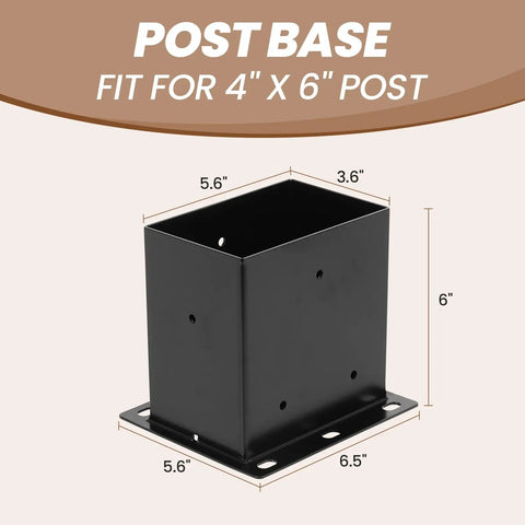 4 Pack 4x6 Inch Post Base Brackets Inner Size 3.6x5.6 Inch Beefy Built To Last Heavy Duty Metal Steel Black Powder Coated Outdoor Fence Deck Pavilion Railings Support Kit Rust Resistant Base Plate For Sturdy Foundations