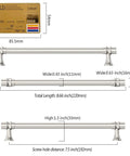 Rock Solid Heavy Duty Zinc Alloy Cabinet Pulls Set Of 10 In Brushed Satin Nickel Finish with dimensions chart.