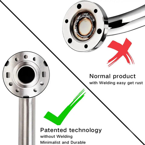 Heavy Duty Stainless Steel Bathroom Safety Grab Bar With A Tight No Slip Grip For Shower Or Tub Ada Compliant Beefy Handrail Support For Seniors Fly Brushed Finish Eighteen Inch Rig close-up of patented no-weld design.