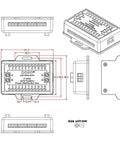 Technical drawing of Heavy Duty Screw Terminal Block Distribution Box Module 30A 300V 2x12 Positions with Expansion Capability.