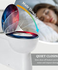 Toilet Seat Elongated Resin for Halloween Decor in red and blue with quiet closing feature on a modern toilet.