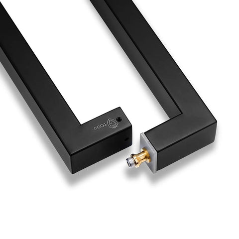 Beefy Heavy Duty 36 Inch Stainless Steel Push Pull Door Handle With Solid SUS 304 Standoffs For Barn Doors And Glass Pulls Matte Black Finish Ideal For Heavy Duty Indoor Commercial Use With Smooth Operation And Long Lasting Finish, matte black pair close-up