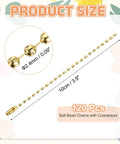 Gold Tone Ball Bead Chain Bulk 3.9 Inch Links For Jewelry Making And Keychains, 120 Pcs; 10cm chain shown