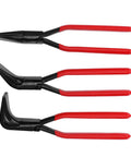 Three Piece Metal Bending Pliers Set With Straight 45 Degree And 90 Degree Jaws For Precision Sheet Metal Bends In Tight Spaces