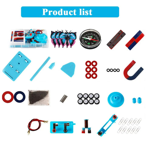 Hands On Magnet And Electricity Science Kit For Kids And Students Kid Friendly STEM Set components layout