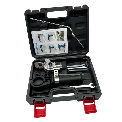 Metal Nibbler Drill Attachment Double Head For Sheet Metal Cutting in plastic box, showing tools and accessories.