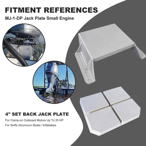 4 Inch Setback Jack Plate For Outboard Motors Up To 35 HP With Manual Lift System And Wooden Mounting Block Included Improve Engine Clearance Distance From Transom For Skiffs And Small Aluminum Boats, gray plate and blocks