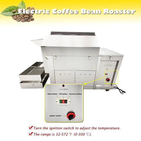 Top Shelf Pro Grade Gas Coffee Roaster 110 Lb Batch Capacity Stainless Steel Bean And Nut Machine with control panel.